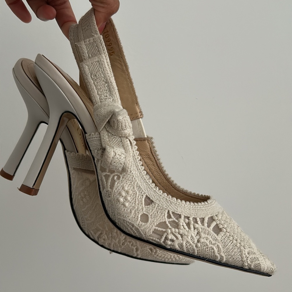 Dior Cream Lace Slingback Heels